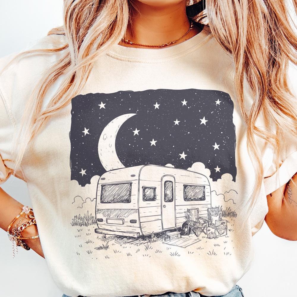 Moonlit Caravan PNG, Starry Night Camping Design - 300 DPI Design for