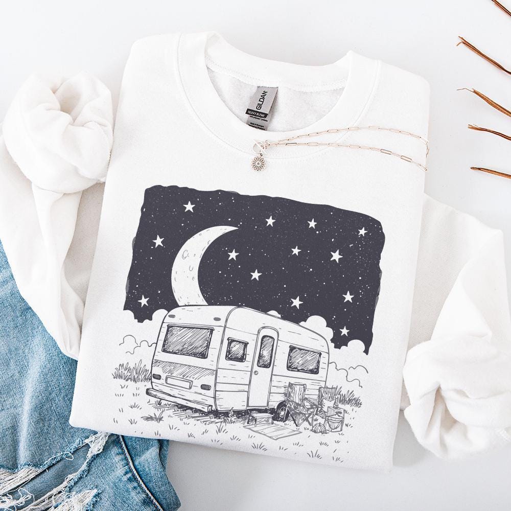 Moonlit Caravan PNG, Starry Night Camping Design - 300 DPI Design for