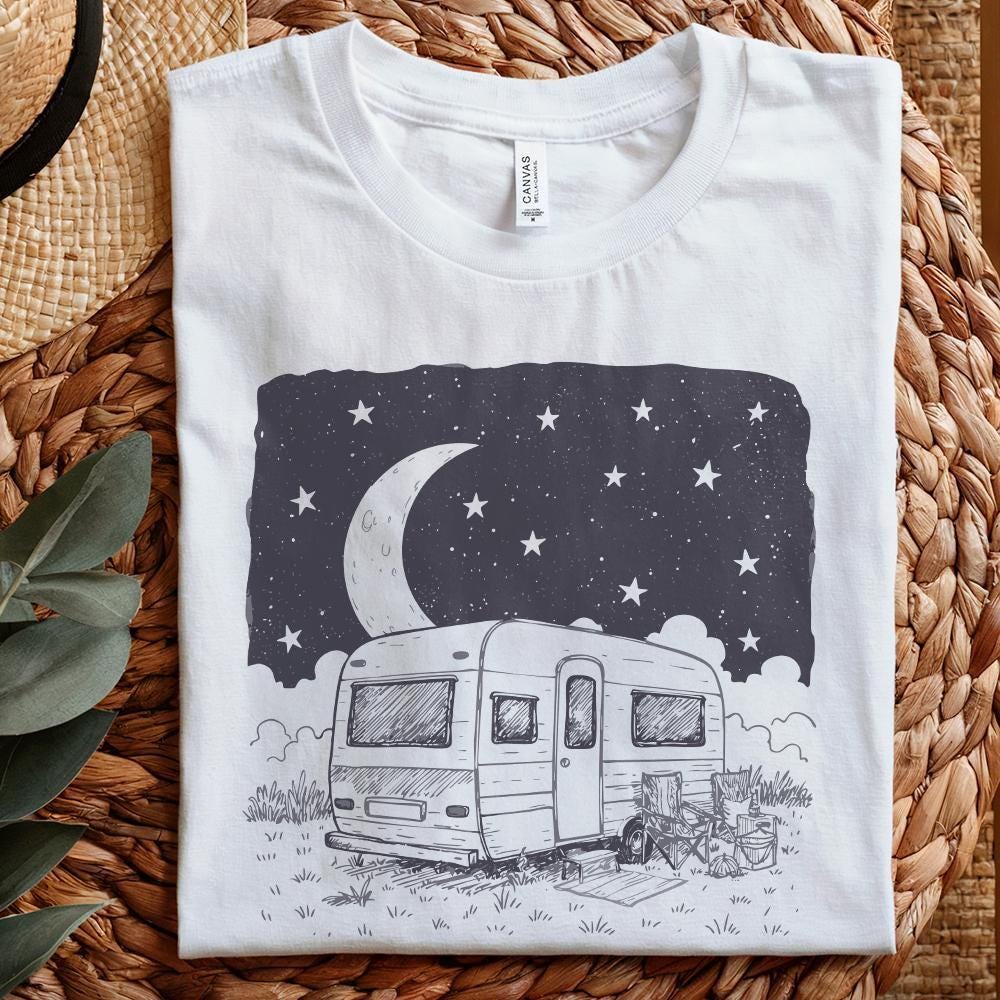 Moonlit Caravan PNG, Starry Night Camping Design - 300 DPI Design for