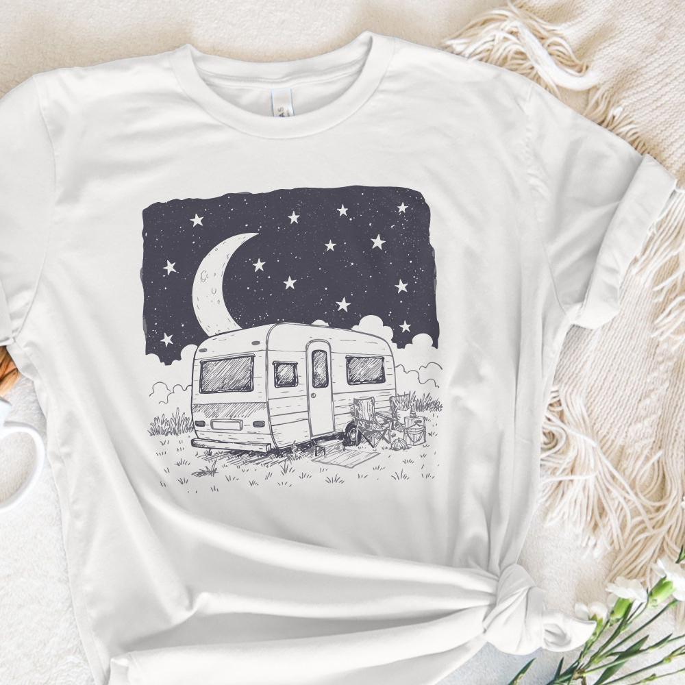 Moonlit Caravan PNG, Starry Night Camping Design - 300 DPI Design for