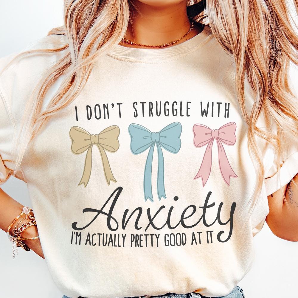 Coquette Mental Health Bow PNG, Cute Ribbon Anxiety Shirt Design - 300