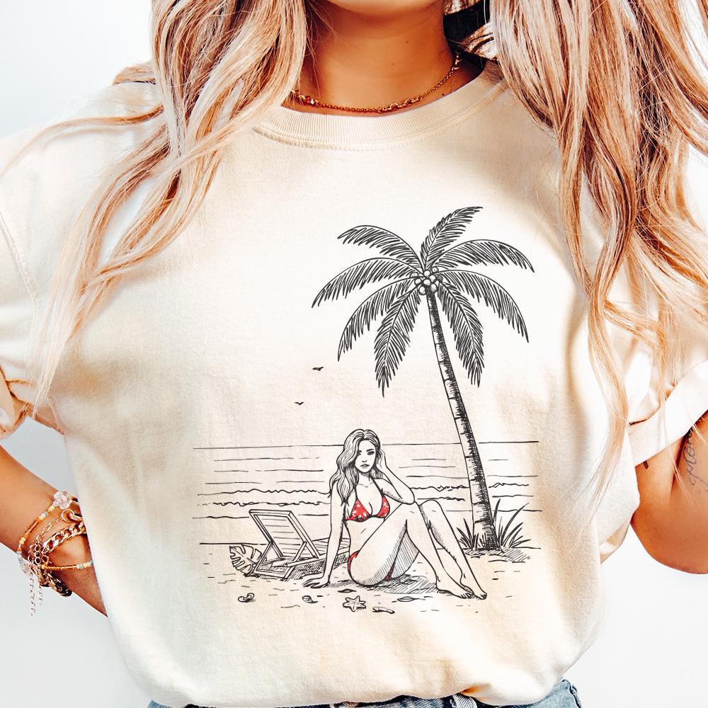 Palm Tree Relaxation PNG, Tropical Beach Scene - 300 DPI Design for T-Shirt