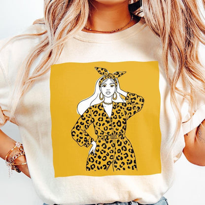 Fashion Forward Woman in Leopard Print PNG, Stylish Girl Art Design - 300