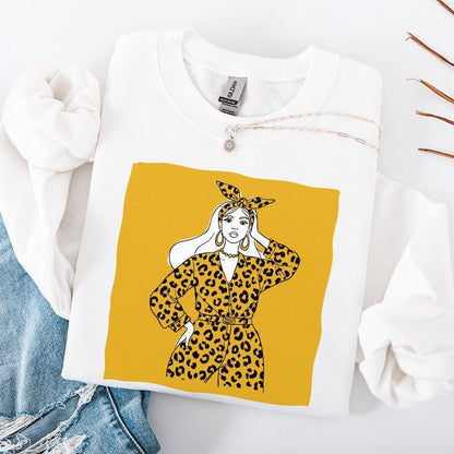 Fashion Forward Woman in Leopard Print PNG, Stylish Girl Art Design - 300