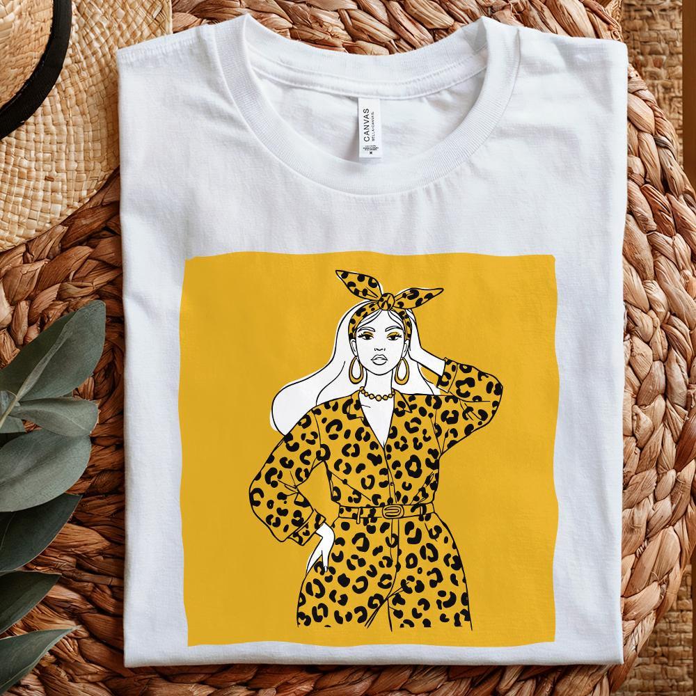 Fashion Forward Woman in Leopard Print PNG, Stylish Girl Art Design - 300