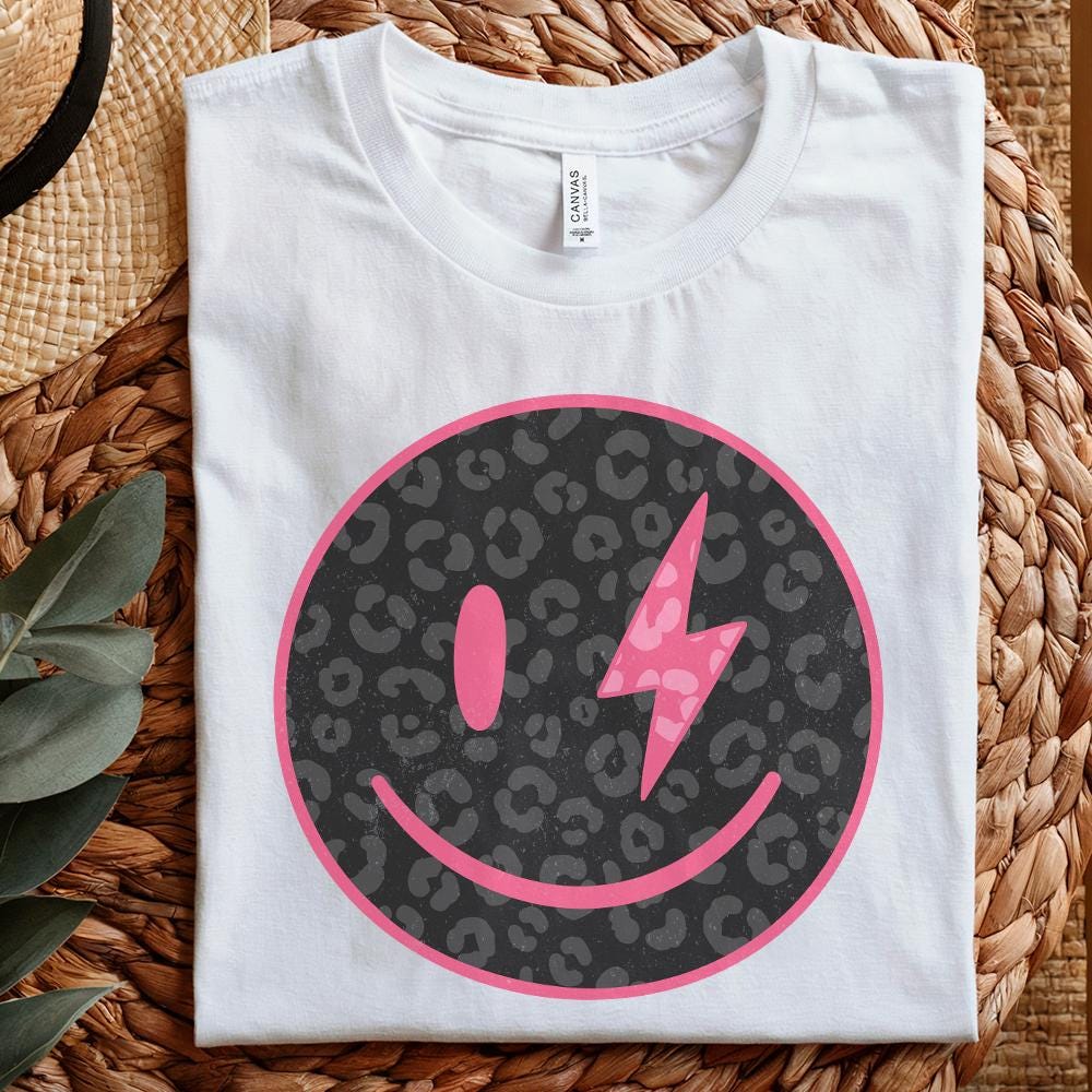 Black Leopard Smile Face PNG, Digital Download - 300 DPI Design for T-Shirt