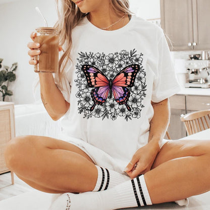 Colorful Butterfly Floral PNG, Botanical Butterfly Illustration - 300 DPI