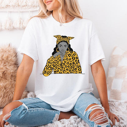 Stylish Woman with Yellow Leopard Print PNG, Trendy Girl Illustration -