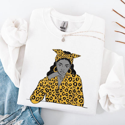 Stylish Woman with Yellow Leopard Print PNG, Trendy Girl Illustration -
