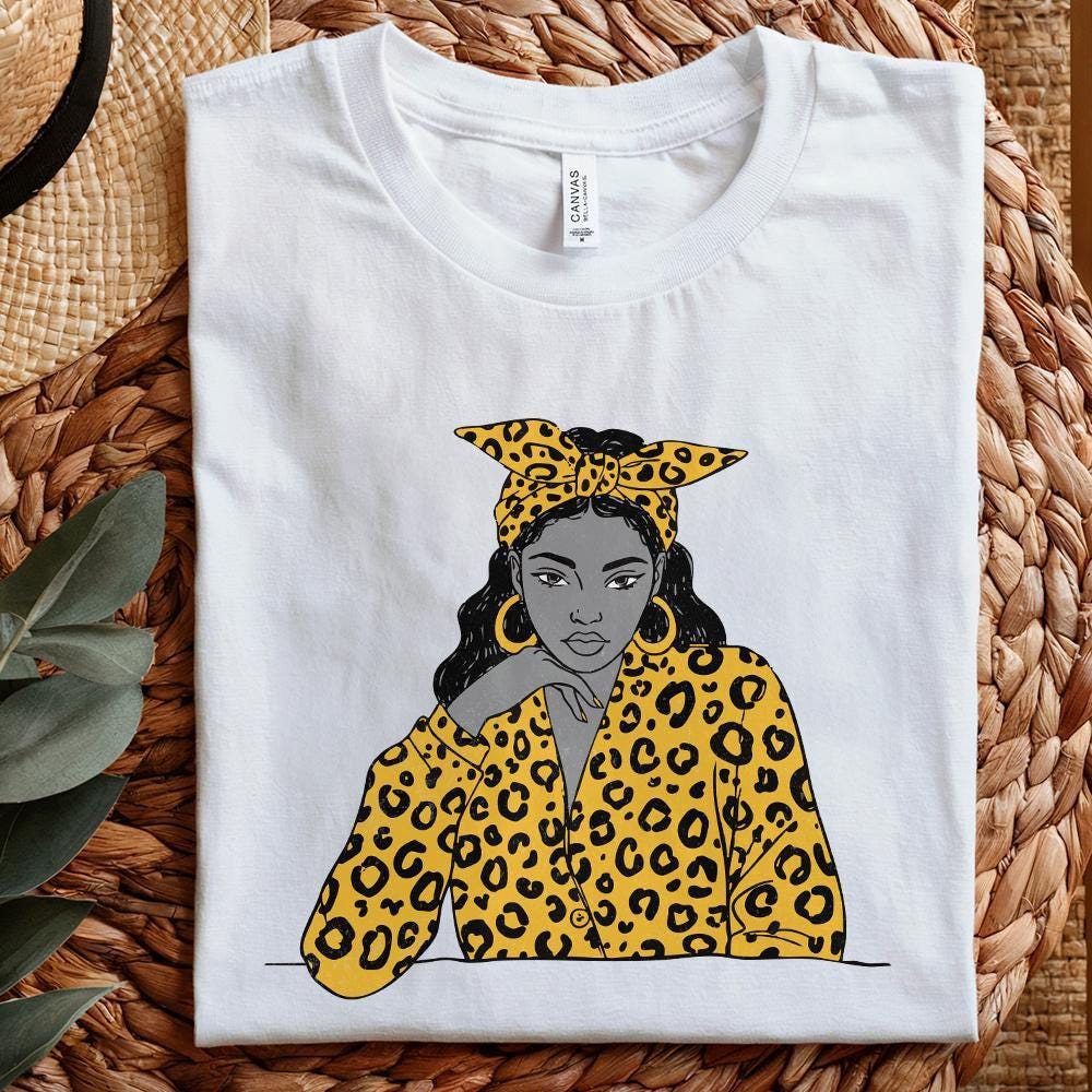 Stylish Woman with Yellow Leopard Print PNG, Trendy Girl Illustration -