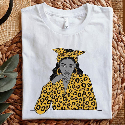 Stylish Woman with Yellow Leopard Print PNG, Trendy Girl Illustration -