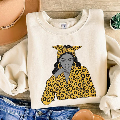 Stylish Woman with Yellow Leopard Print PNG, Trendy Girl Illustration -