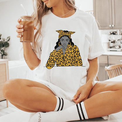 Stylish Woman with Yellow Leopard Print PNG, Trendy Girl Illustration -