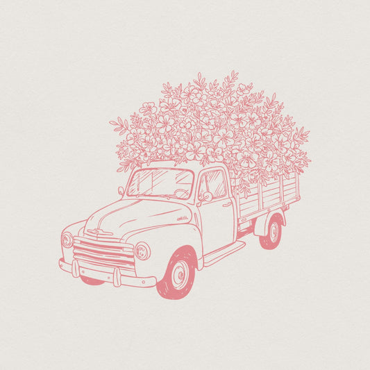 Pink Floral Vintage Farm Truck PNG, Cottagecore Flower Pickup