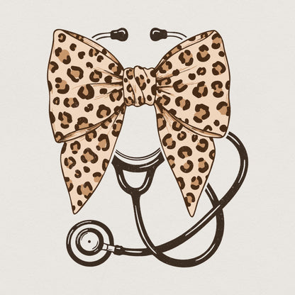 Leopard Nurse Coquette Bow Png, Retro Nursing Sublimation Design - 300