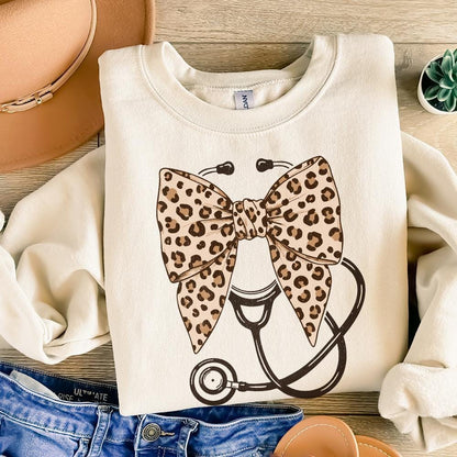 Leopard Nurse Coquette Bow Png, Retro Nursing Sublimation Design - 300