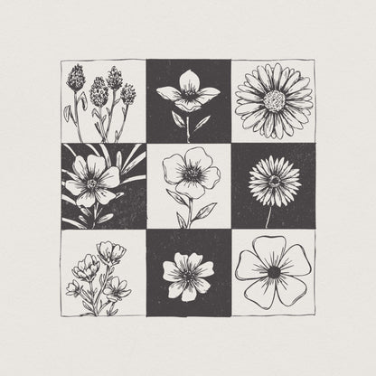 Taupe Checkered Boho Flower PNG, Neutral Daisy Design - 300 DPI Design