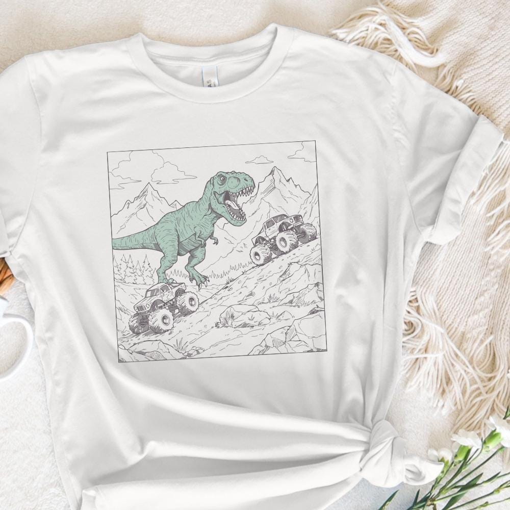 Dinosaur Big Trucks Sublimation PNG, Kids T-Rex Shirt Design - 300 DPI