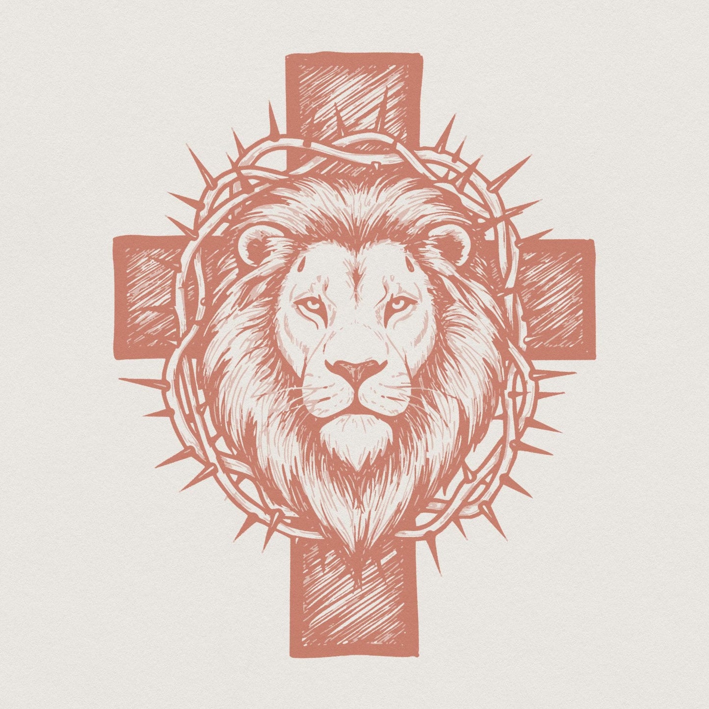 Cross Lion PNG, Lion of Judah Crown of Thorns Illustration - 300 DPI