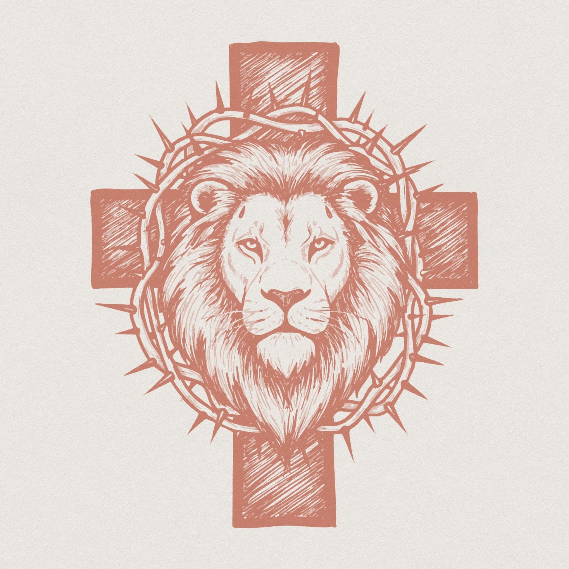 Cross Lion PNG, Lion of Judah Crown of Thorns Illustration - 300 DPI