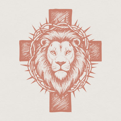 Cross Lion PNG, Lion of Judah Crown of Thorns Illustration - 300 DPI
