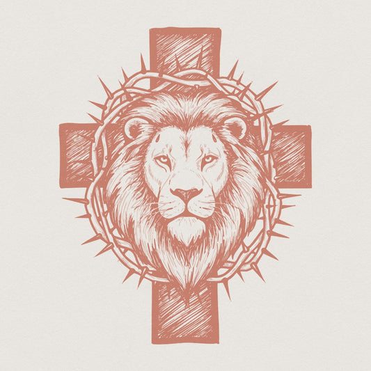 Cross Lion PNG, Lion of Judah Crown of Thorns Illustration - 300 DPI