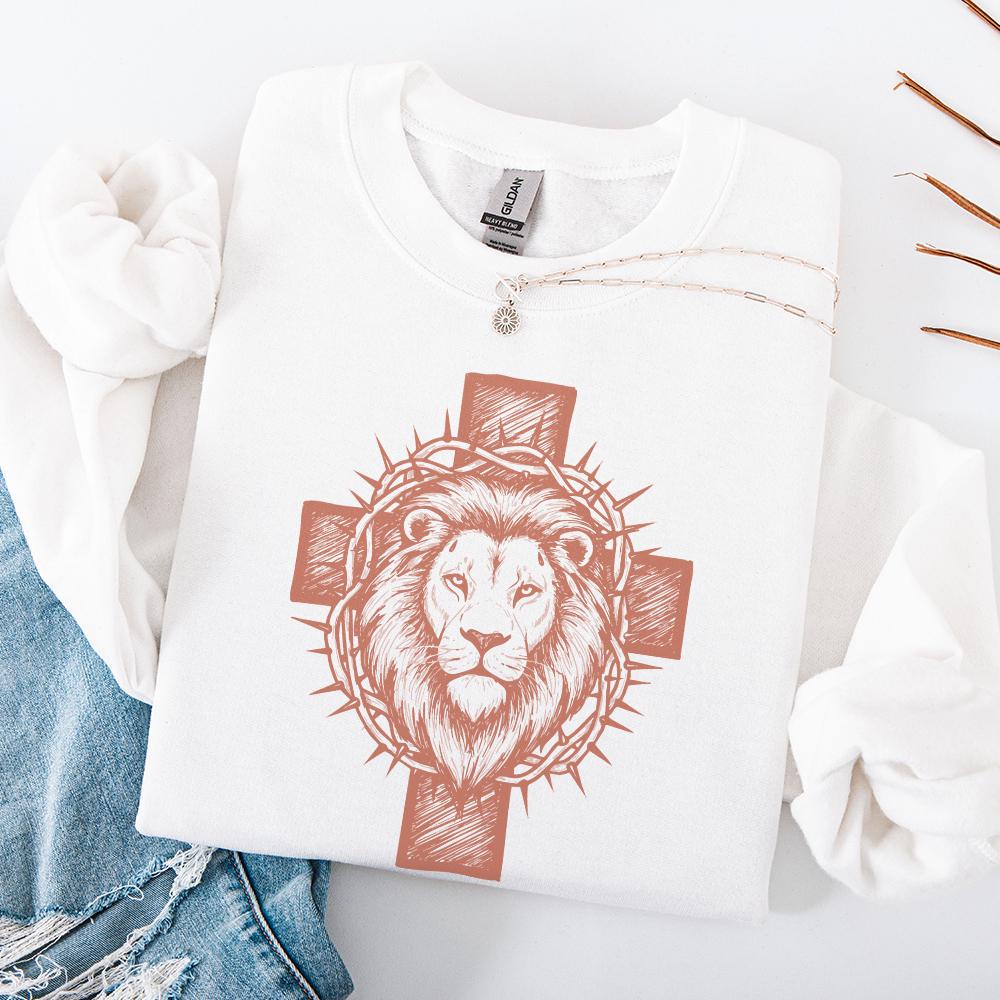 Cross Lion PNG, Lion of Judah Crown of Thorns Illustration - 300 DPI