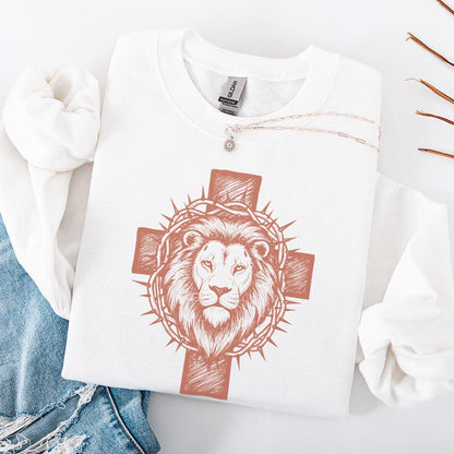 Cross Lion PNG, Lion of Judah Crown of Thorns Illustration - 300 DPI