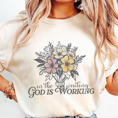 In the Waiting God is Working PNG, Floral Christian PNG - 300 DPI Design