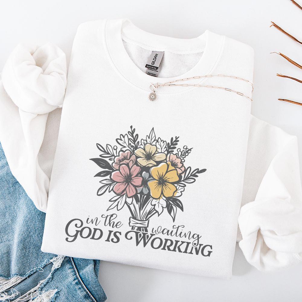 In the Waiting God is Working PNG, Floral Christian PNG - 300 DPI Design