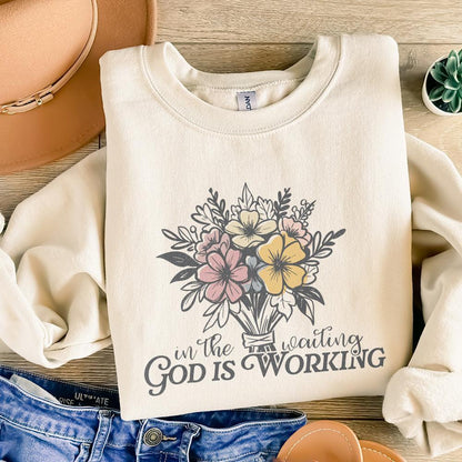 In the Waiting God is Working PNG, Floral Christian PNG - 300 DPI Design