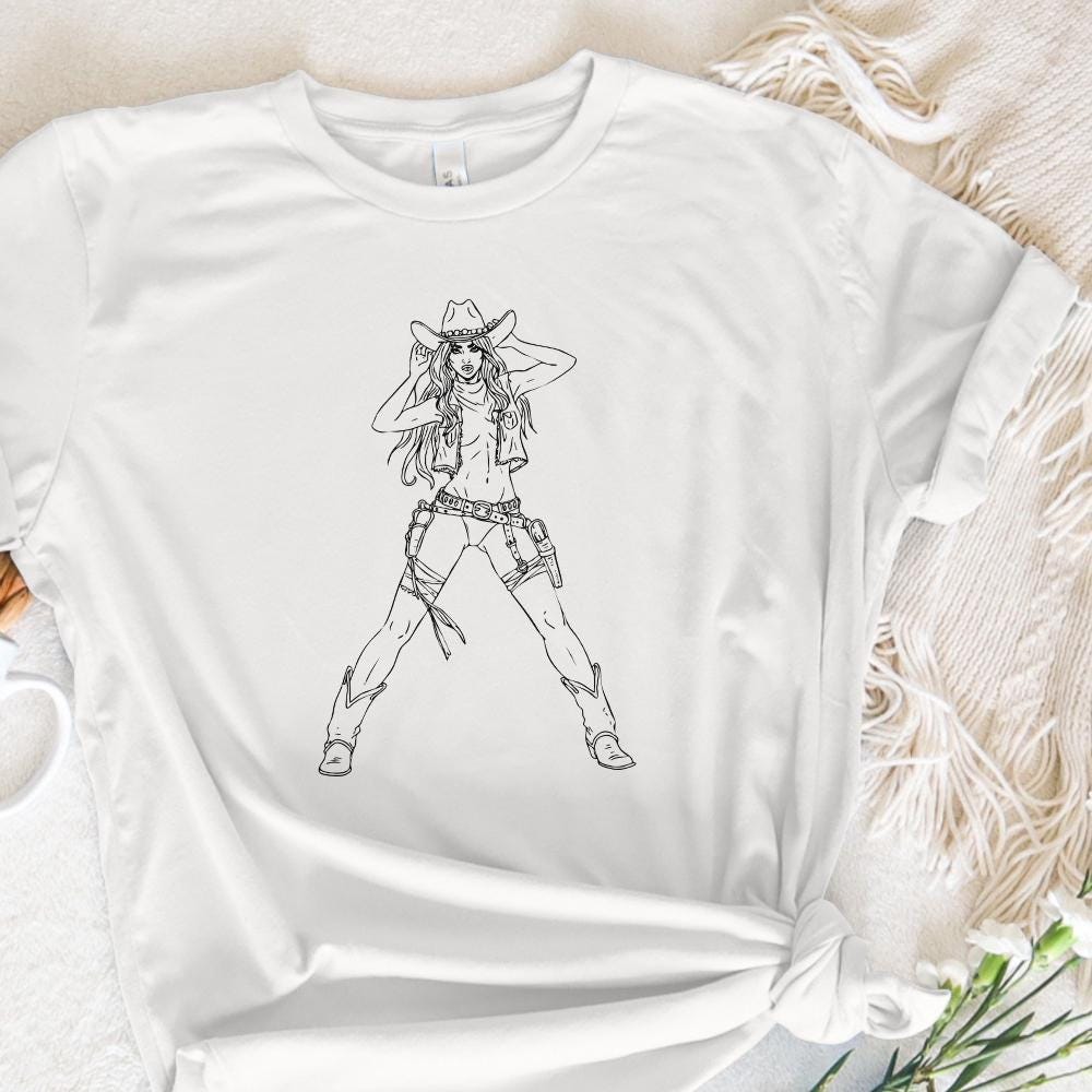 Bold Cowgirl Stance PNG, Western Action Art - 300 DPI Design for T-Shirt