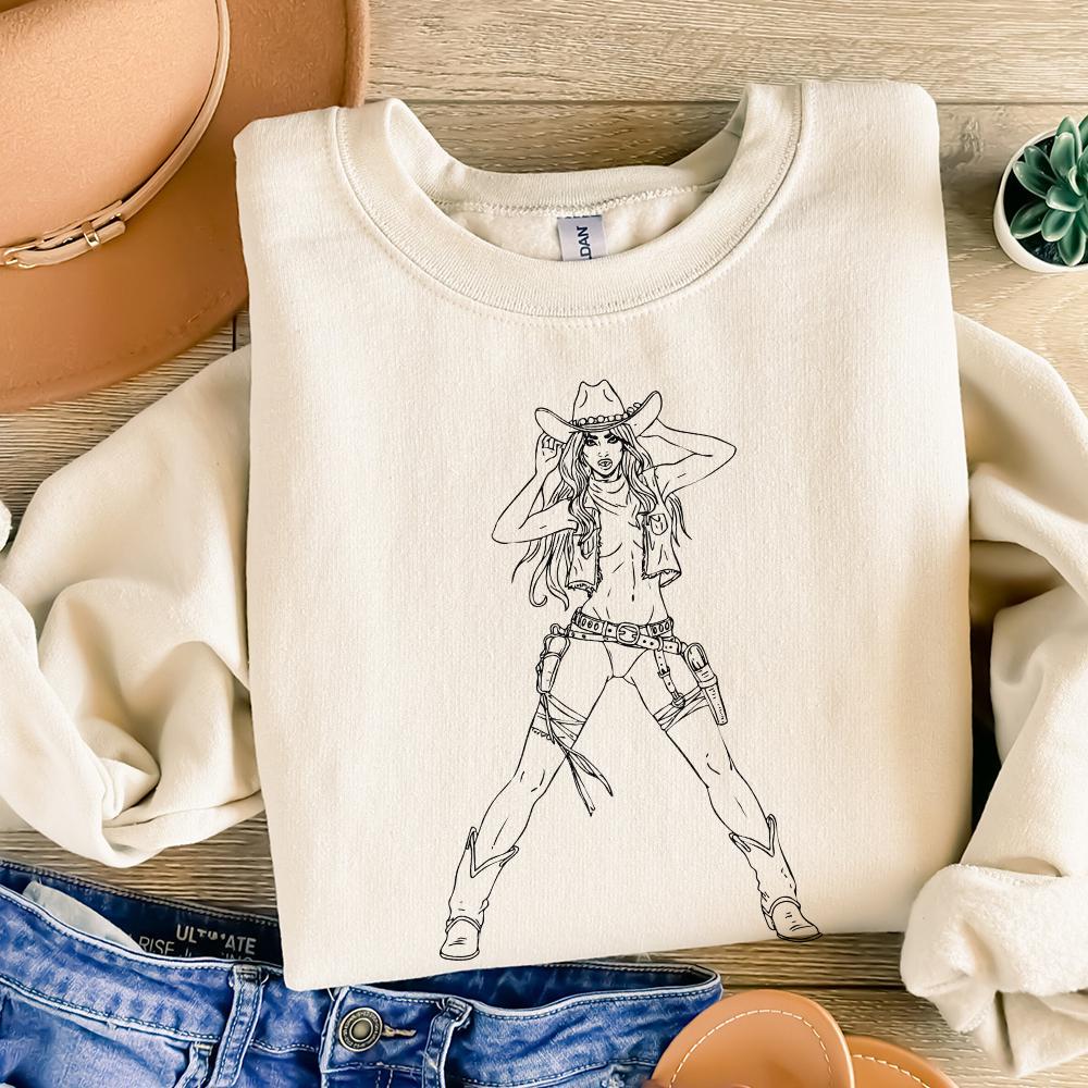 Bold Cowgirl Stance PNG, Western Action Art - 300 DPI Design for T-Shirt