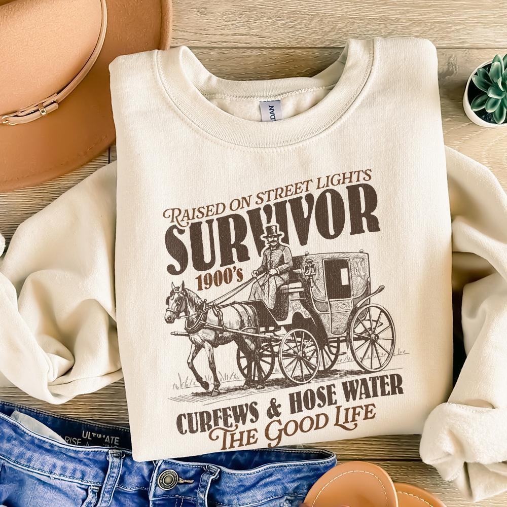 Funny 1900s Survivor PNG, Retro Western Humor - 300 DPI Design for T-Shirt