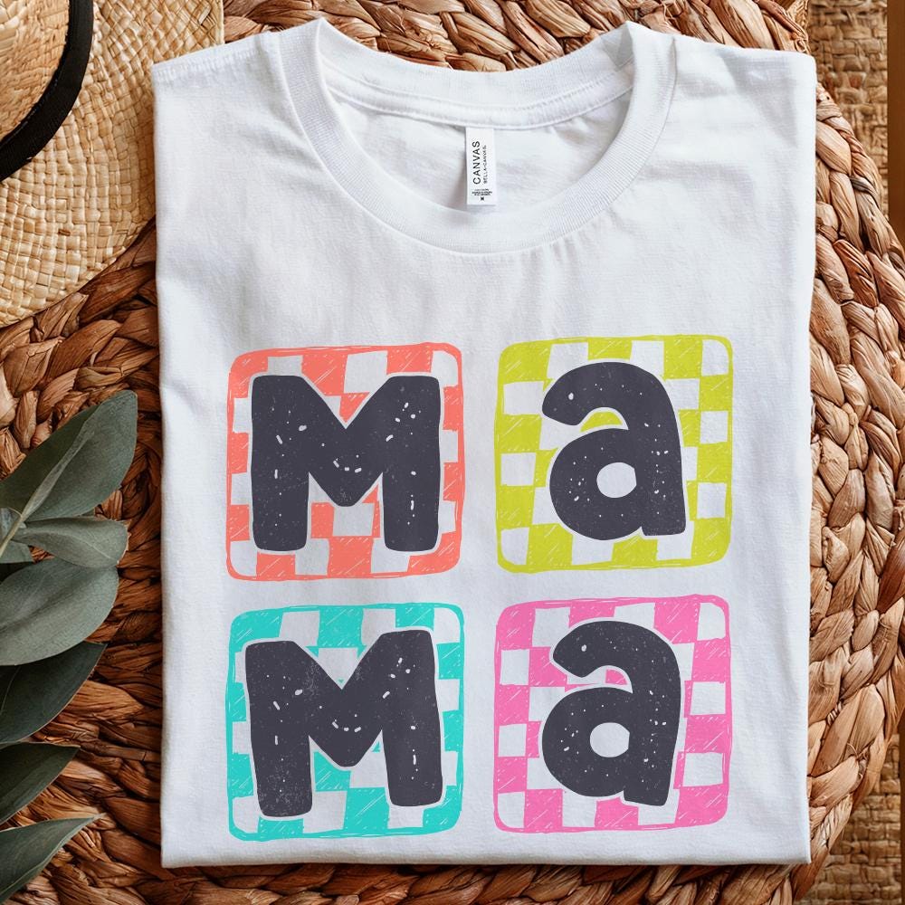 Retro Mama PNG, Checkered Mama Digital Design - 300 DPI Design for T-Shirt
