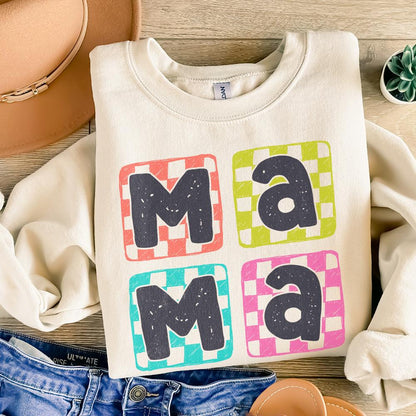 Retro Mama PNG, Checkered Mama Digital Design - 300 DPI Design for T-Shirt