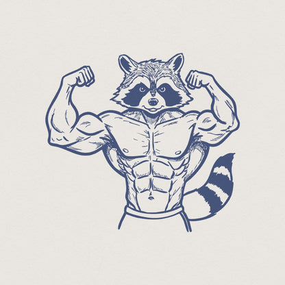 Muscular Raccoon Weightlifter PNG, Fitness Clipart - 300 DPI Design for