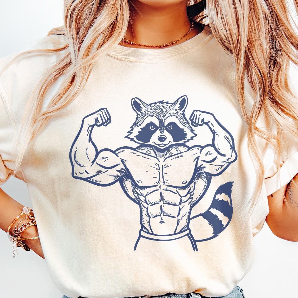 Muscular Raccoon Weightlifter PNG, Fitness Clipart - 300 DPI Design for