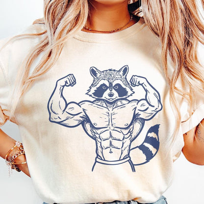 Muscular Raccoon Weightlifter PNG, Fitness Clipart - 300 DPI Design for