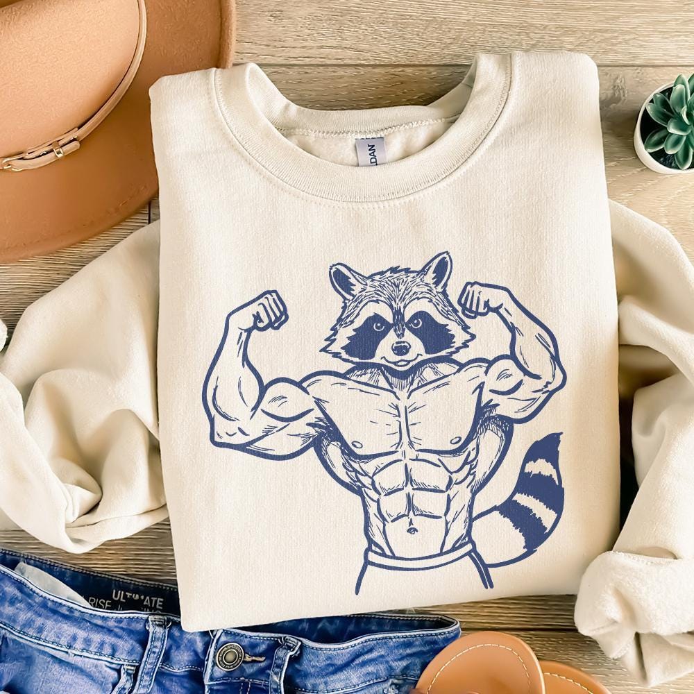 Muscular Raccoon Weightlifter PNG, Fitness Clipart - 300 DPI Design for