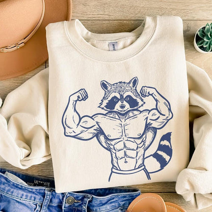 Muscular Raccoon Weightlifter PNG, Fitness Clipart - 300 DPI Design for