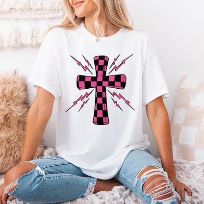 Checkered Cross Png, Cross Sublimation Design - 300 DPI Design for T-Shirt