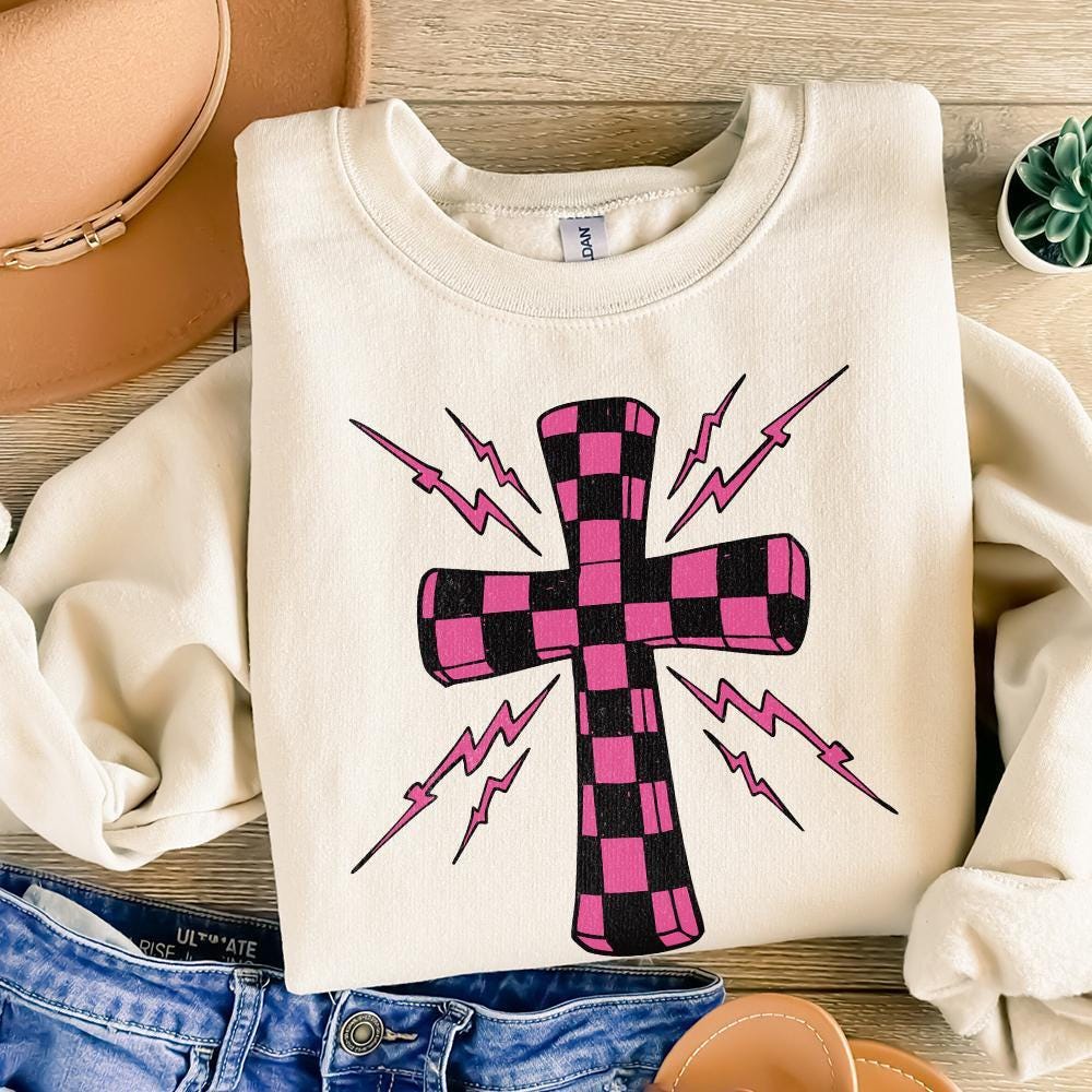 Checkered Cross Png, Cross Sublimation Design - 300 DPI Design for T-Shirt