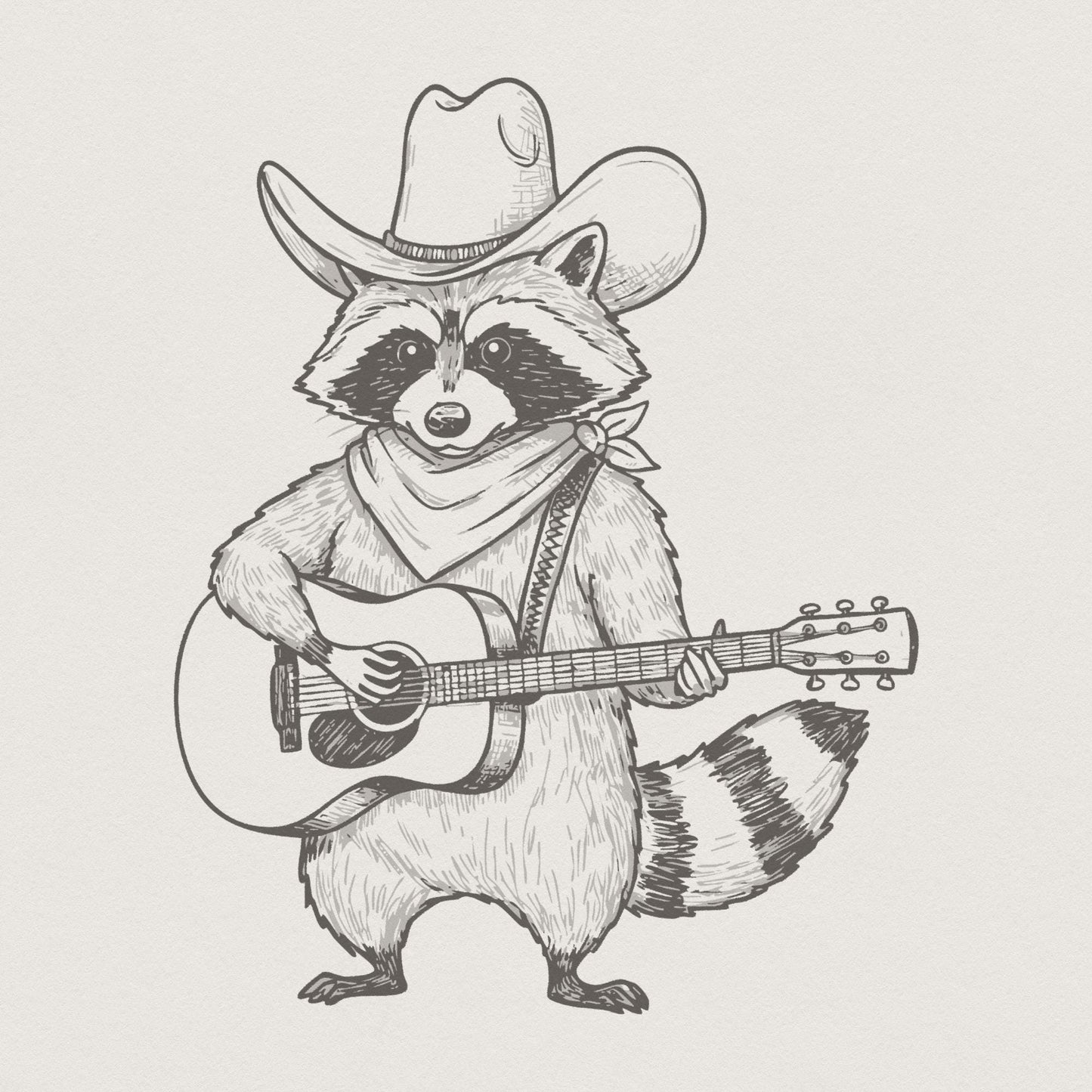 Raccoon Cowboy PNG, Vintage Cowboy Art - 300 DPI Design for T-Shirt