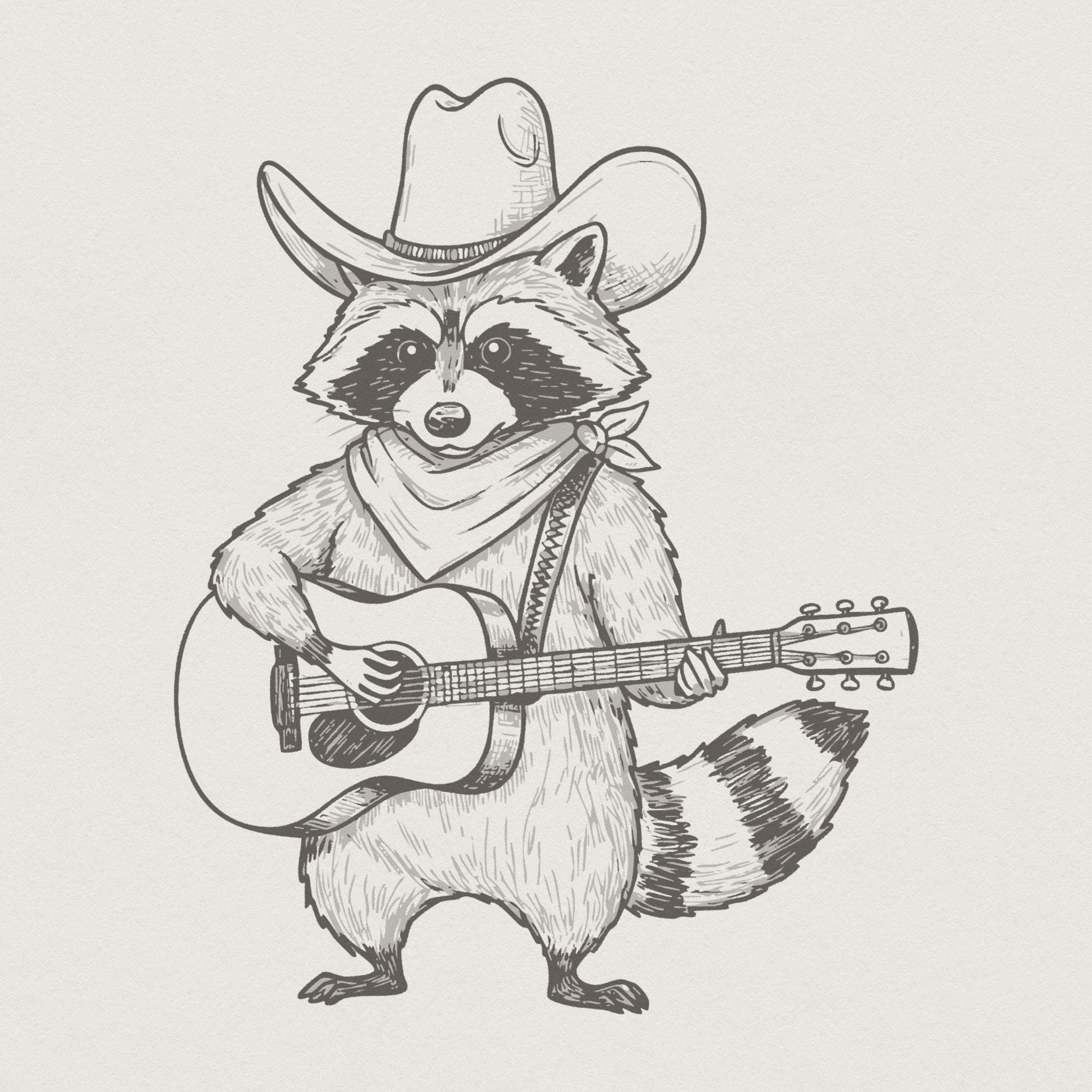Raccoon Cowboy PNG, Vintage Cowboy Art - 300 DPI Design for T-Shirt