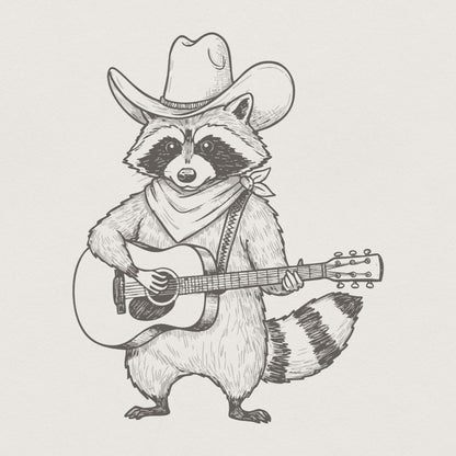 Raccoon Cowboy PNG, Vintage Cowboy Art - 300 DPI Design for T-Shirt