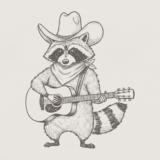 Raccoon Cowboy PNG, Vintage Cowboy Art - 300 DPI Design for T-Shirt