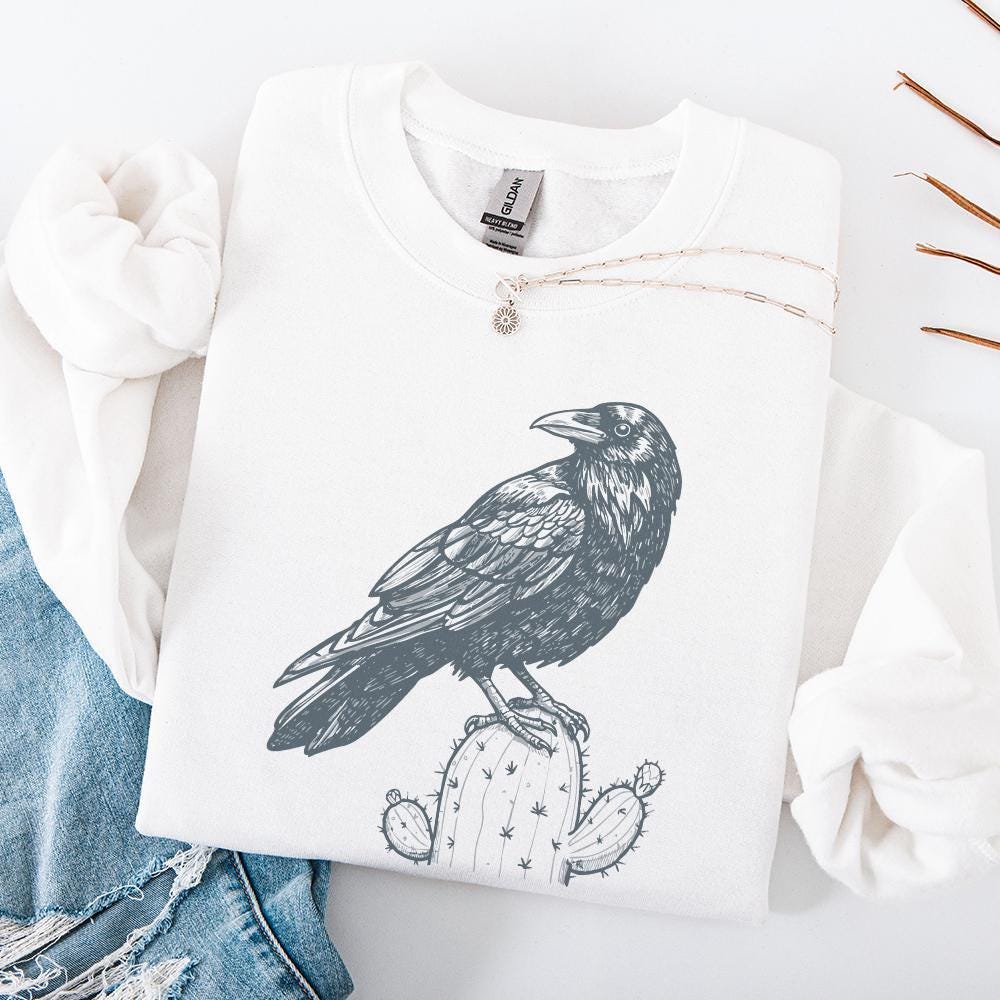 Cactus Crow PNG Digital Download, Retro Vintage Clip Art - 300 DPI Design