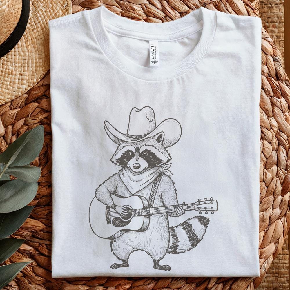 Raccoon Cowboy PNG, Vintage Cowboy Art - 300 DPI Design for T-Shirt