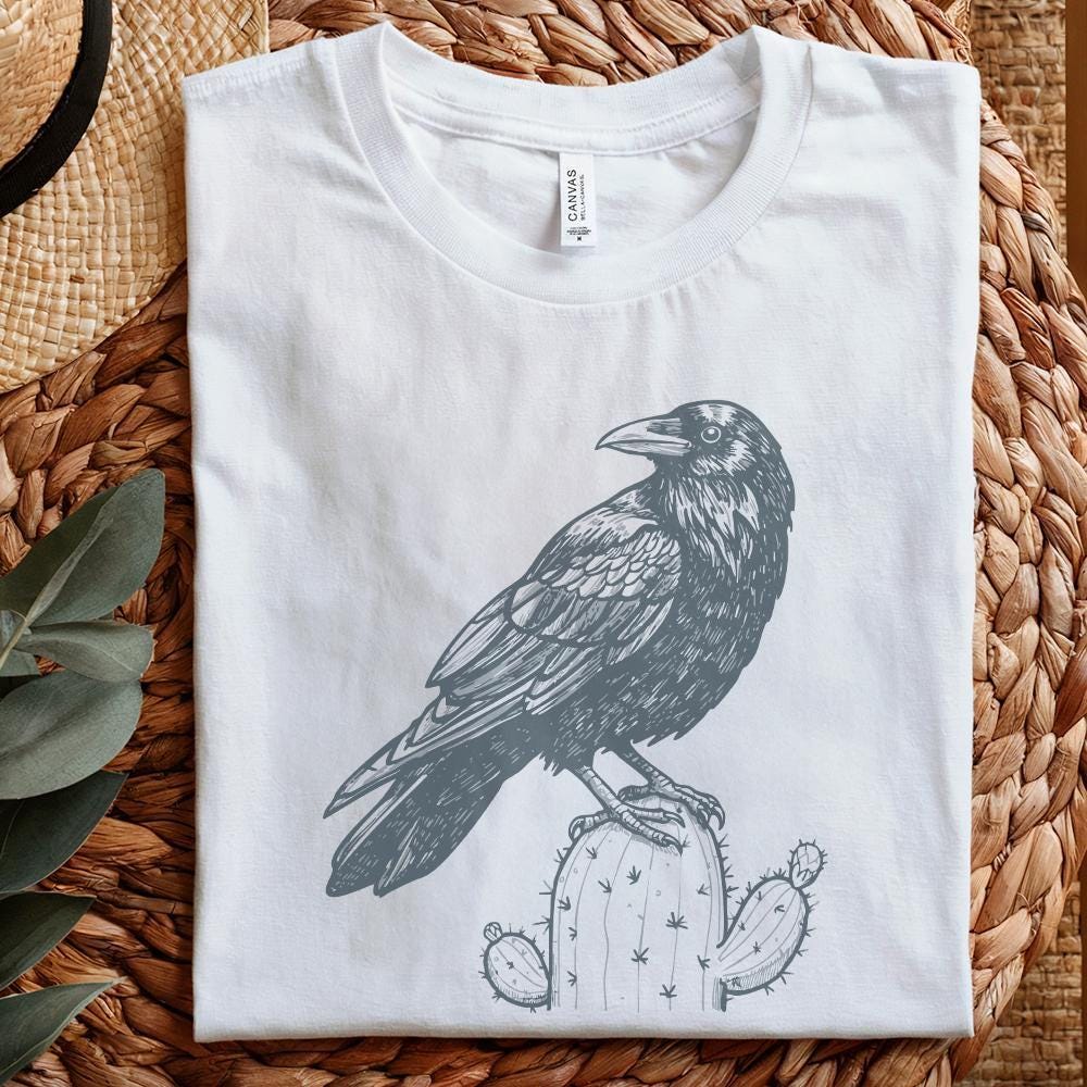 Cactus Crow PNG Digital Download, Retro Vintage Clip Art - 300 DPI Design
